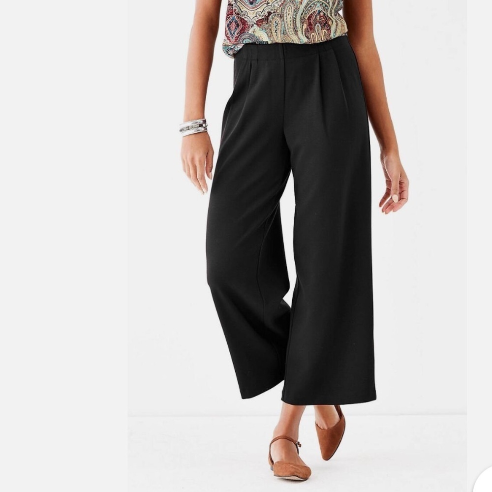 J.Jill Wherever Collection Pleated Cropped Wide Leg Black Pants Sz S Women